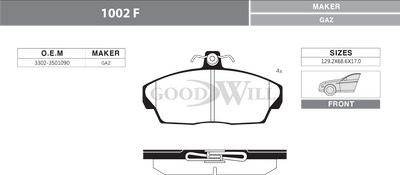 GoodWill 1002 F - Гальмівні колодки, дискові гальма autocars.com.ua