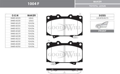 GoodWill 1004 F - Тормозные колодки, дисковые, комплект avtokuzovplus.com.ua