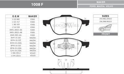 GoodWill 1008 F - Тормозные колодки, дисковые, комплект avtokuzovplus.com.ua