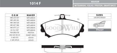 GoodWill 1014 F - Гальмівні колодки, дискові гальма autocars.com.ua