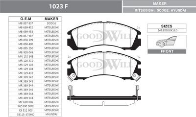 GoodWill 1023 F - Тормозные колодки, дисковые, комплект autodnr.net