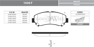 GoodWill 1026 F - Гальмівні колодки, дискові гальма autocars.com.ua