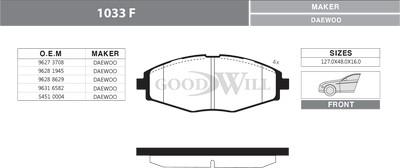 GoodWill 1033 F - Тормозные колодки, дисковые, комплект autodnr.net