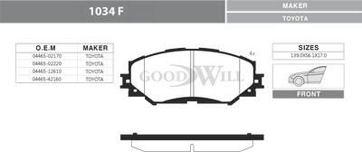 GoodWill 1034 F - Тормозные колодки, дисковые, комплект autodnr.net