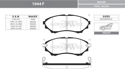 GoodWill 1044 F - Тормозные колодки, дисковые, комплект avtokuzovplus.com.ua