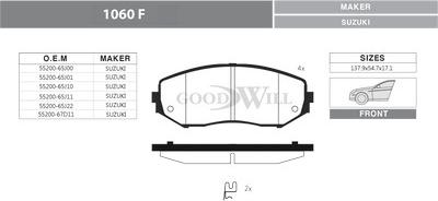 GoodWill 1060 F - Гальмівні колодки, дискові гальма autocars.com.ua