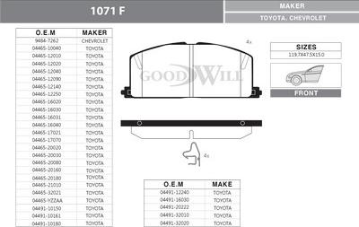 GoodWill 1071 F - Тормозные колодки, дисковые, комплект autodnr.net