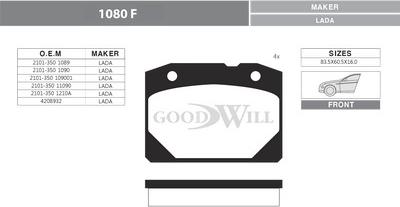 GoodWill 1080 F - Тормозные колодки, дисковые, комплект autodnr.net
