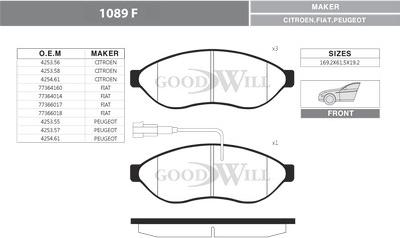 GoodWill 1089 F - Гальмівні колодки, дискові гальма autocars.com.ua