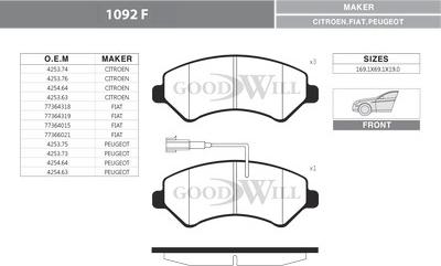 GoodWill 1092 F - Тормозные колодки, дисковые, комплект avtokuzovplus.com.ua