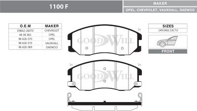 GoodWill 1100 F - Тормозные колодки, дисковые, комплект autodnr.net