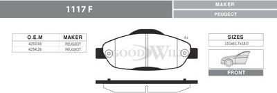 GoodWill 1117 F - Тормозные колодки, дисковые, комплект autodnr.net
