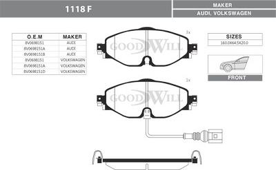 GoodWill 1118 F - Тормозные колодки, дисковые, комплект avtokuzovplus.com.ua