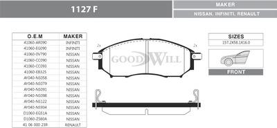 GoodWill 1127 F - Тормозные колодки, дисковые, комплект avtokuzovplus.com.ua