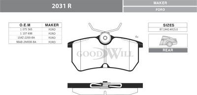 GoodWill 2031 R - Гальмівні колодки, дискові гальма autocars.com.ua