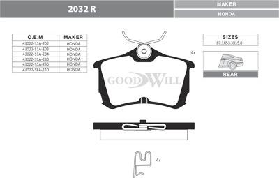 GoodWill 2032 R - Гальмівні колодки, дискові гальма autocars.com.ua