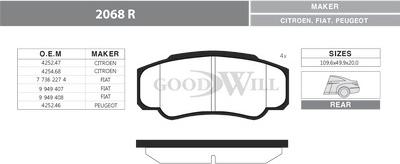 GoodWill 2068 R - Гальмівні колодки, дискові гальма autocars.com.ua