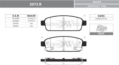 GoodWill 2072 R - Гальмівні колодки, дискові гальма autocars.com.ua