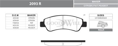 GoodWill 2093 R - Тормозные колодки, дисковые, комплект autodnr.net