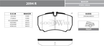 GoodWill 2094 R - Гальмівні колодки, дискові гальма autocars.com.ua