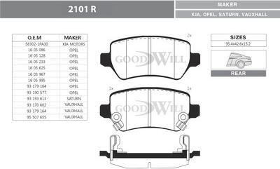 GoodWill 2101 R - Гальмівні колодки, дискові гальма autocars.com.ua