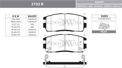 GoodWill 2102 R - Гальмівні колодки, дискові гальма autocars.com.ua