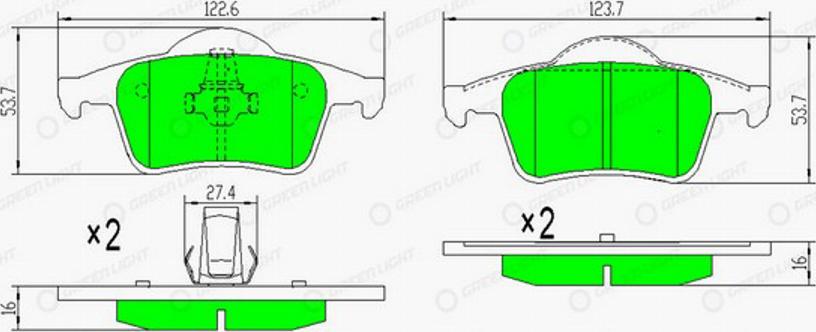 Green Light GLBP0125 - Гальмівні колодки, дискові гальма autocars.com.ua