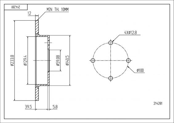 Hart 214 281 - Тормозной диск avtokuzovplus.com.ua