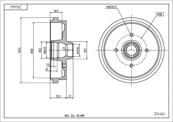 Hart 214 464 - Тормозной барабан avtokuzovplus.com.ua