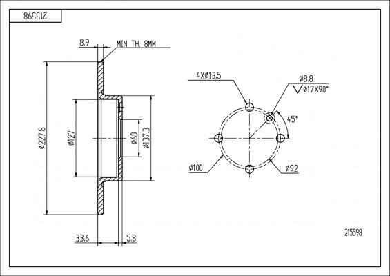 Hart 215 598 - Тормозной диск avtokuzovplus.com.ua