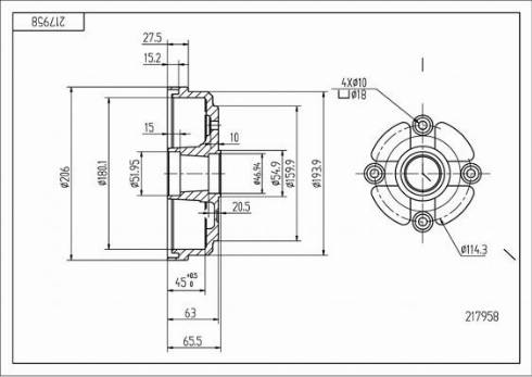 Hart 217 958 - Гальмівний барабан autocars.com.ua