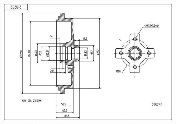 Hart 218 232 - Тормозной барабан avtokuzovplus.com.ua