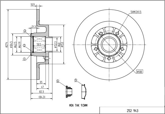 Hart 252 943 - Гальмівний диск autocars.com.ua