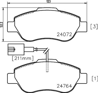 HELLA 8DB 355 014-471 - Тормозные колодки, дисковые, комплект avtokuzovplus.com.ua