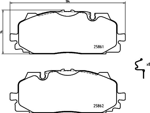 HELLA 8DB 355 021-641 - Гальмівні колодки, дискові гальма autocars.com.ua