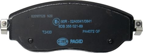 HELLA 8DB 355 021-891 - Тормозные колодки, дисковые, комплект avtokuzovplus.com.ua