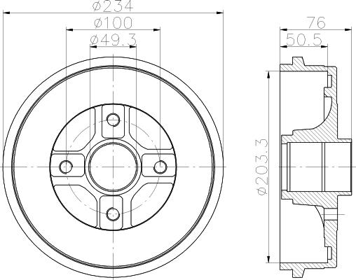 HELLA 8DT 355 301-071 - Гальмівний барабан autocars.com.ua