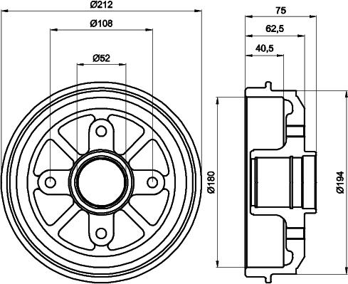 HELLA 8DT 355 301-311 - Гальмівний барабан autocars.com.ua