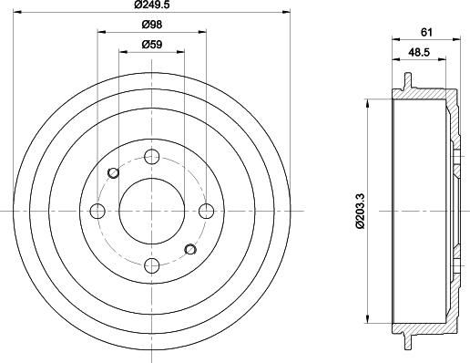 HELLA 8DT 355 301-421 - Гальмівний барабан autocars.com.ua