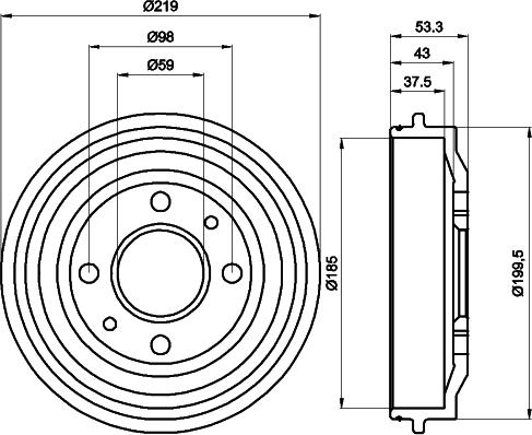 HELLA 8DT 355 301-961 - Гальмівний барабан autocars.com.ua