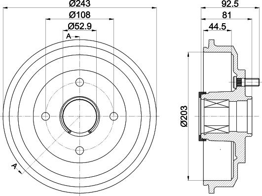 HELLA 8DT 355 302-751 - Гальмівний барабан autocars.com.ua