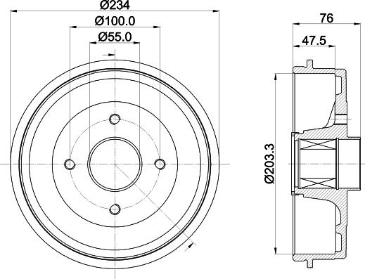 HELLA 8DT 355 303-321 - Гальмівний барабан autocars.com.ua