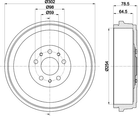 HELLA 8DT 355 303-341 - Гальмівний барабан autocars.com.ua