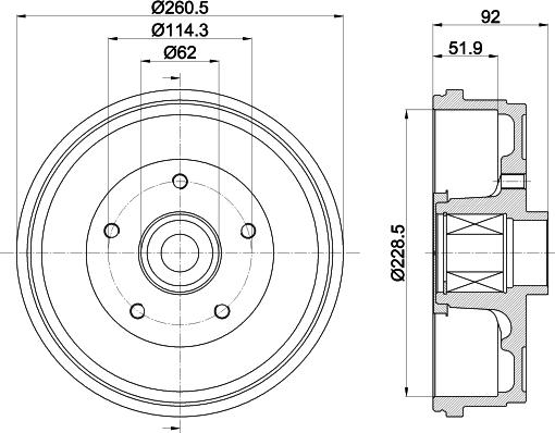 HELLA 8DT 355 303-401 - Гальмівний барабан autocars.com.ua