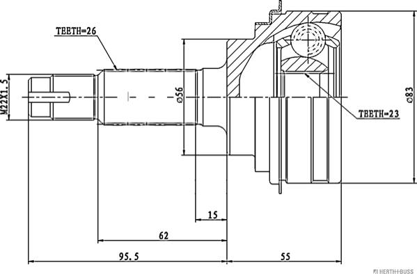 Herth+Buss Jakoparts J2822000 - Шарнирный комплект, ШРУС, приводной вал autodnr.net