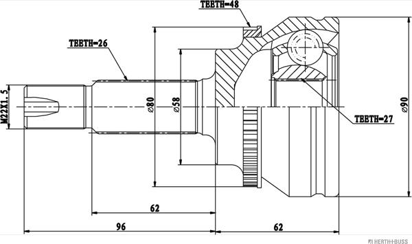 Herth+Buss Jakoparts J2822140 - Шарнирный комплект, ШРУС, приводной вал autodnr.net