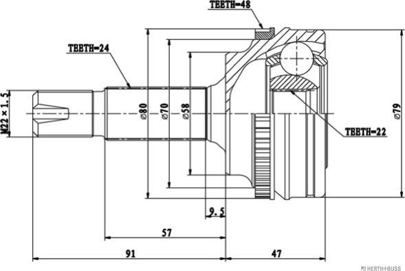 Herth+Buss Jakoparts J2822142 - Шарнірний комплект, ШРУС, приводний вал autocars.com.ua