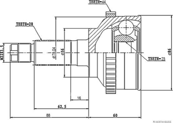 Herth+Buss Jakoparts J2823123 - Шарнирный комплект, ШРУС, приводной вал avtokuzovplus.com.ua