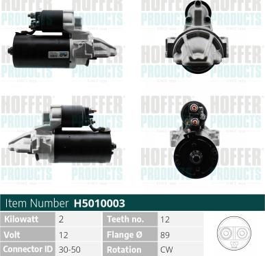 Hoffer H5010003G - Стартер autocars.com.ua