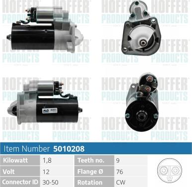 Hoffer H5010208 - Стартер autocars.com.ua